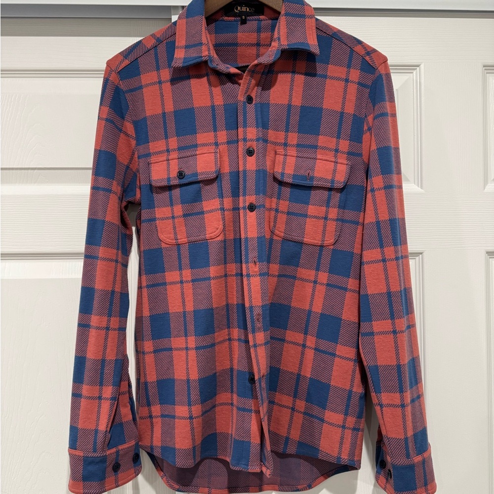 Quince Blue and Red Plaid Button-Down Shirt